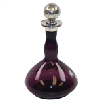 Purple Golf Themed Sterling Overlay on Glass Decanter with Bulbous Bottom