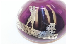 Purple Golf Themed Sterling Overlay on Glass Decanter with Bulbous Bottom