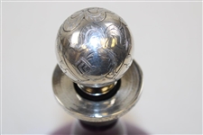 Purple Golf Themed Sterling Overlay on Glass Decanter with Bulbous Bottom