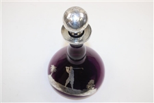 Purple Golf Themed Sterling Overlay on Glass Decanter with Bulbous Bottom