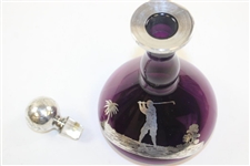 Purple Golf Themed Sterling Overlay on Glass Decanter with Bulbous Bottom