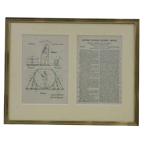 United States Patent Office Patent for Mechanical Golf Teaching Device Display - Framed