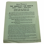 1952 The Americas Cup Match Inaugural Year Information Sheet