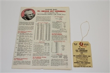 1947 All-American Golf Pairing Sheet & Ticket - Bobby Locke Win - Joe Louis Played