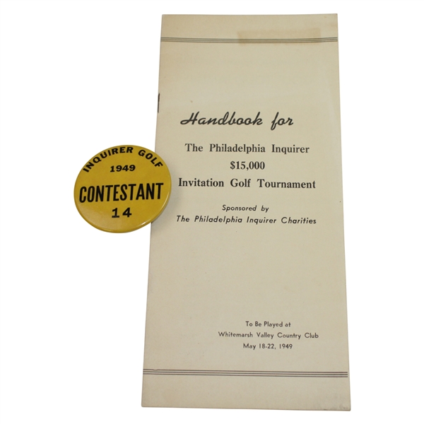 1949 Philadelphia Inquirer Inv. at Whitemarsh Contestant Badge & Handbook - Rod Munday Collection