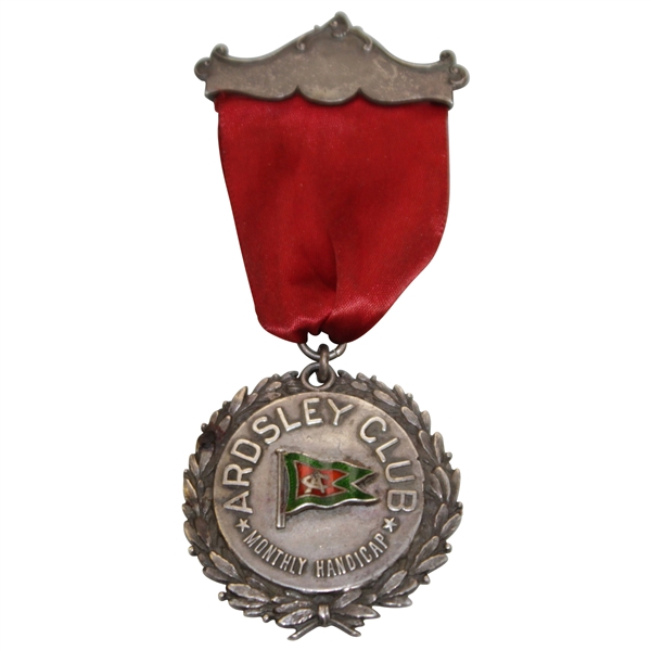 Circa Early 1890s Ardsley Club Monthly Handicap Medal with Decorative Pin & Ribbon - Enameled Flag