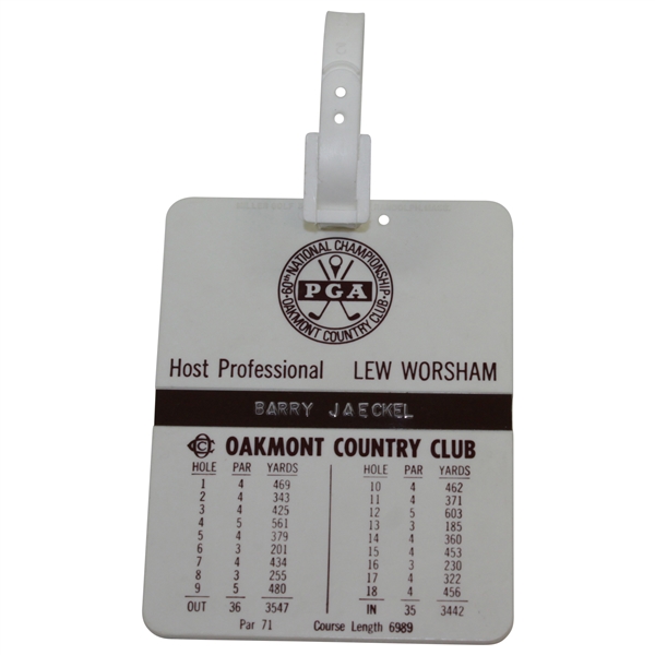 Barry Jaeckels 1978 PGA Championship at Oakmont CC Contestant Bag Tag