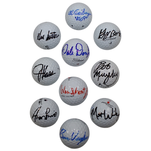 Ten (10) Signed Personal Tournament Used Golf Balls - Geiberger, Sutton, Murphy & more JSA ALOA