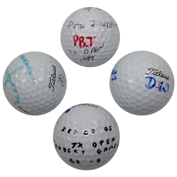 Four (4) Tournament Used & Marked Golf Balls - Robert Gamez, Pete Jordan, D. A. Weibring& other