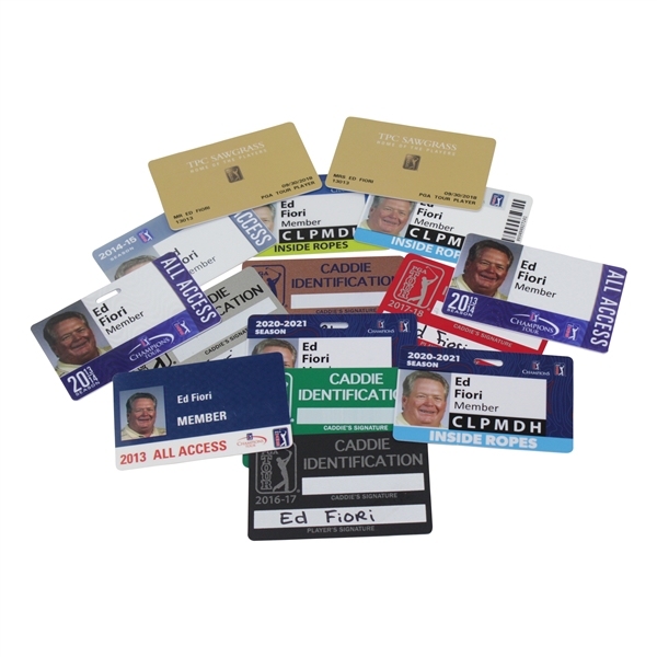 Group of Ed Fioris PGA Tour Season Access Badges with Caddie Identification Cards