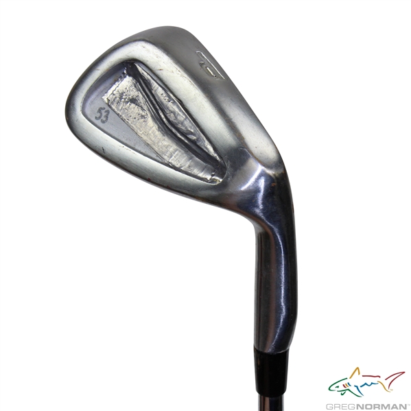 Greg Normans Personal Used Unmarked & Unstamped Pitching Wedge with Lead Tape & 53 Handwritten