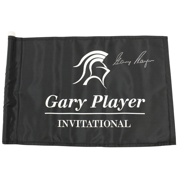 Gary Player Signed Black Gary Player Invitational Flag - Signed in Silver JSA ALOA