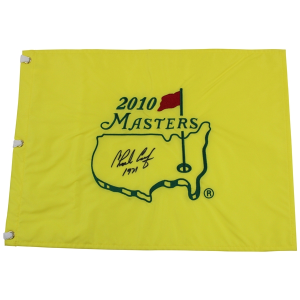 Charles Coody Signed 2010 Embroidered Masters Flag with 1971 Notation JSA ALOA