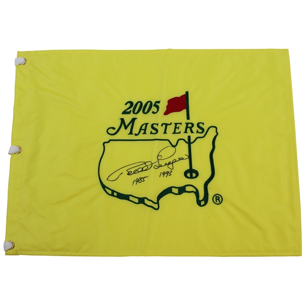 Bernhard Langer Signed 2005 Masters Embroiderd Flag with Years Won Notation JSA ALOA