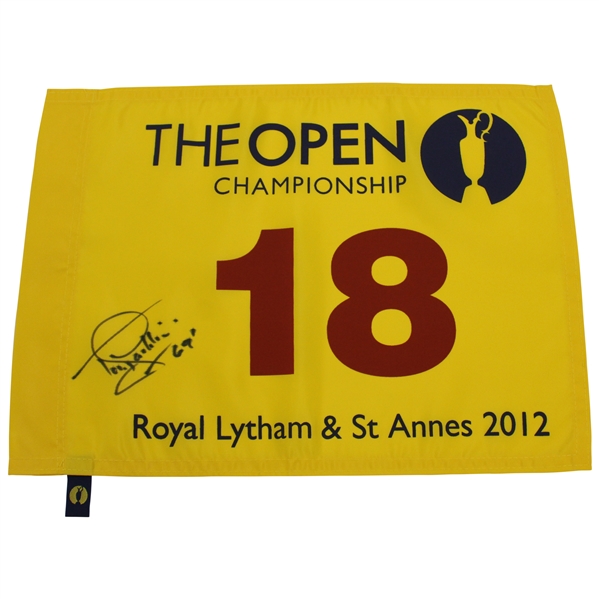 Tony Jacklin Signed 2012 OPEN at Royal Lytham & St Annes Flag with 69 Notation JSA ALOA