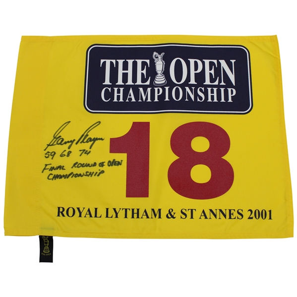 Gary Player Signed 2001 OPEN Flag with Years Won & Final Round of Open Championship Notations JSA ALOA