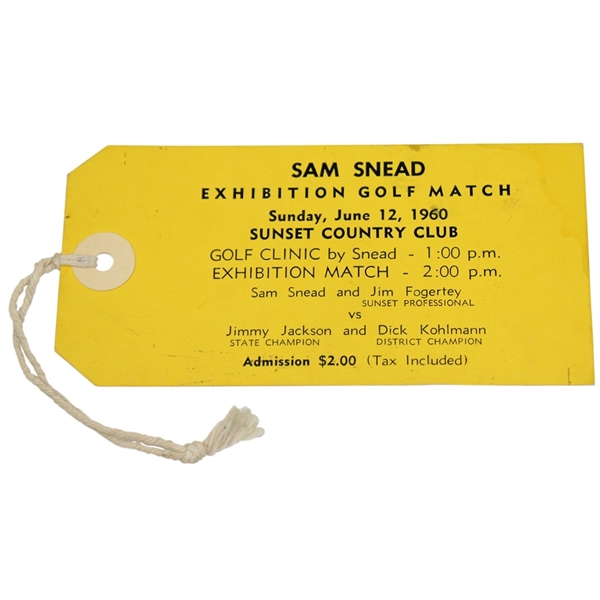 1960 Sam Snead Exhibition Golf Match at Sunset Country Club Ticket