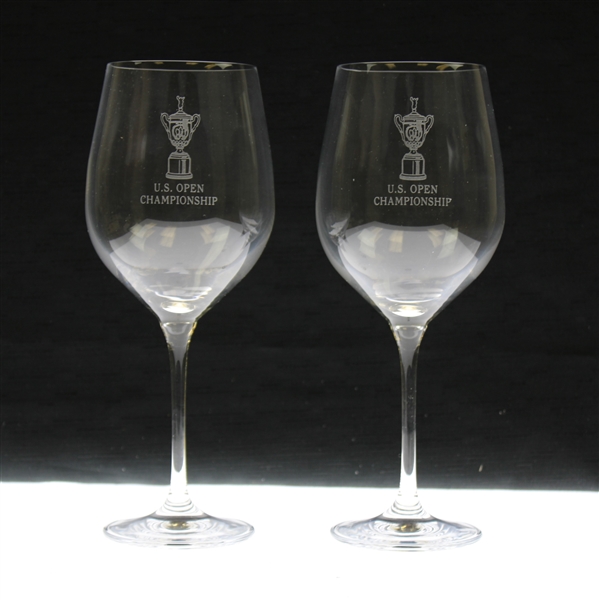 Pair of 2019 US Open Championship at Pebble Beach Sterling Cut Glass Wine Glasses