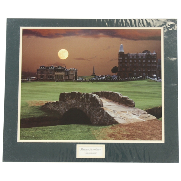 Moon Over St. Andrews Swilcan Bridge/18th Fairway/Old Course Large Matted Photo