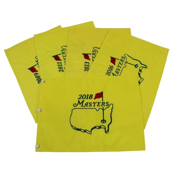 Five (5) Masters Embroidered Flags - 2009, 2011, 2013, 2016 & 2018