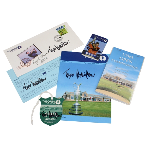 Todd Hamilton Signed 2004 OPEN Sunday Order Sheet, Badge, SC, Course Guide & Envelope JSA ALOA