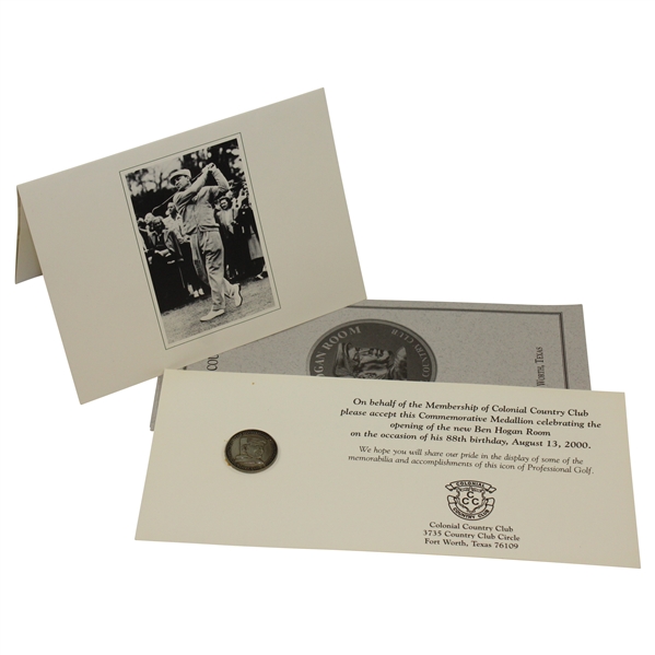 Colonial Country Club Ben Hogan Honor & Room Comm. Items Including Invitation & Coin