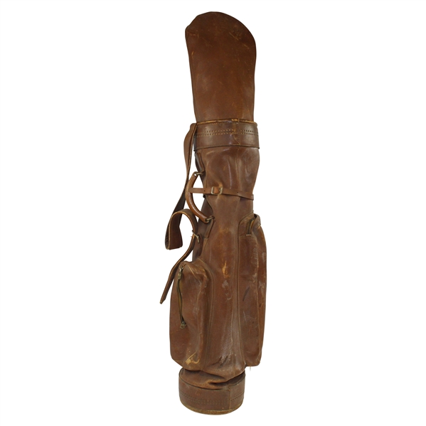 Vintage Leather Golf Bag with Built-In Zippered Bag Cover