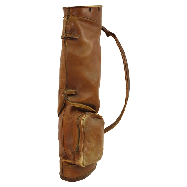 Vintage Brown Leather Golf Bag with F.C. Jr. Intitials on Strap