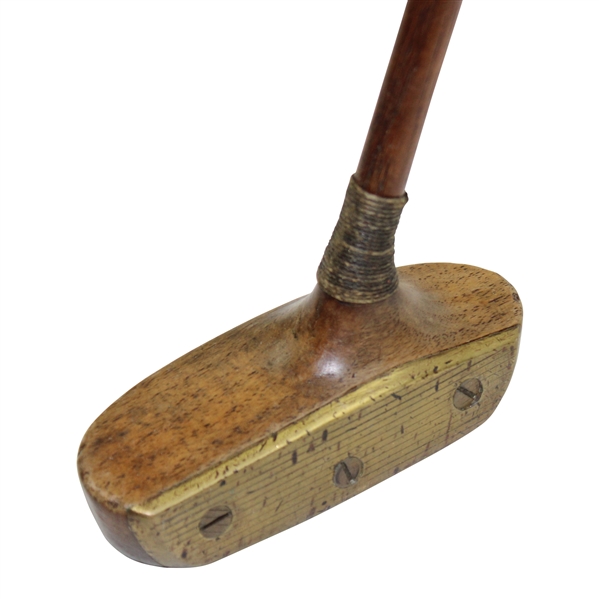 Spalding Bros. Wooden Schenectady Brass Face & Sole Putter with Shaft Stamp