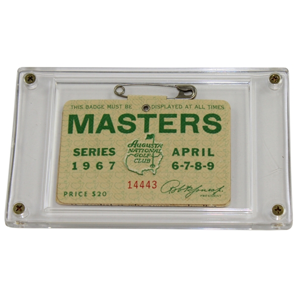 1967 Masters Tournament SERIES Badge #14443 - Gay Brewer Winner