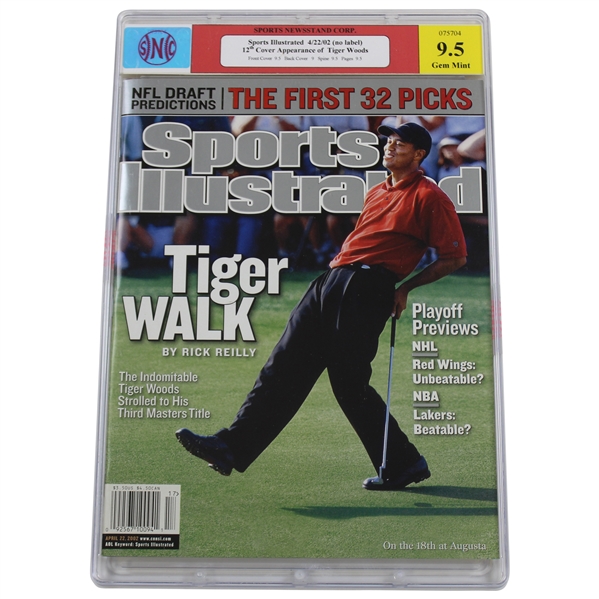 Tiger Woods 2002 Sports Illustrated 12th Cover Appearance of Tiger No Label 4/22/02 - SNC #075704 Gem Mint 9.5