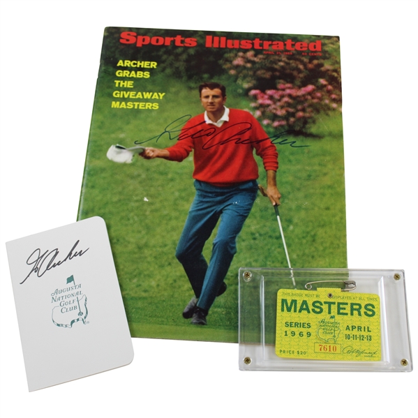 George Archer Signed Sports Illustrated & ANGC Scorecard with 1969 Masters SERIES Badge JSA ALOA