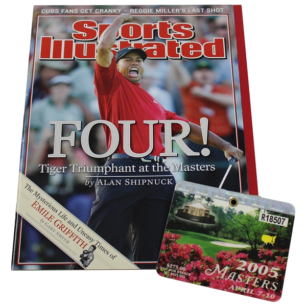 2005 Masters Tournament SERIES Badge with 2005 Sports Illustrated Tiger Woods Cover