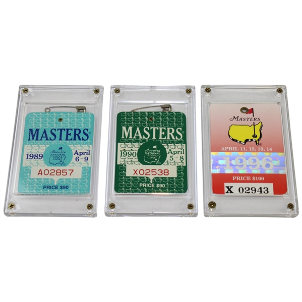 1989, 1990 & 1996 Masters Tournament SERIES Badges - Nick Faldo Masters Wins