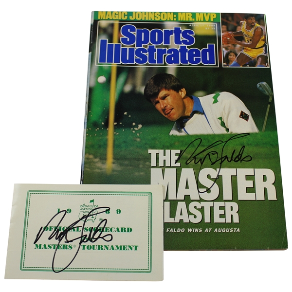 Nick Faldo Signed 1989 Masters Tournament Official Scorecard & Sports Illustrated Magzine JSA ALOA