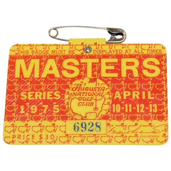 1975 Masters Tournament SERIES Badge #6928 - Jack Nicklaus 5th Masters Win