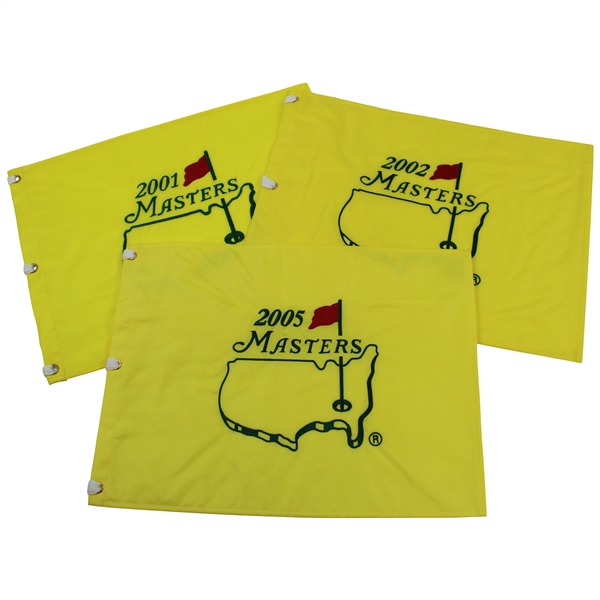 2001, 2002, & 2005 Masters Tournament Embroidered Flags - Tiger Woods Wins