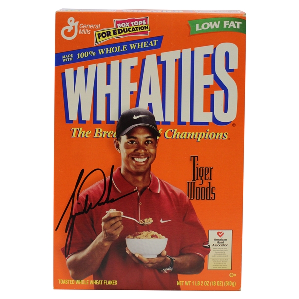 John Dalys Personal Tiger Woods Perfectly Signed Tiger Woods Wheaties Box - Excellent Condition JSA #BB22816