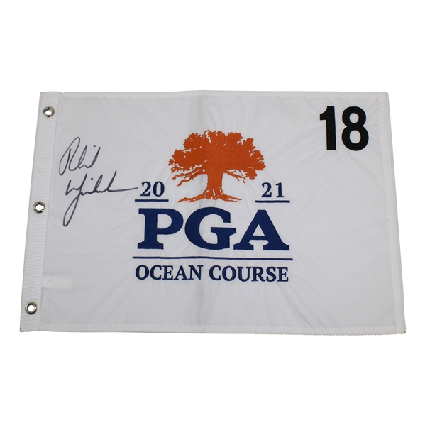 Phil Mickelson Signed 2021 PGA Championship at Kiawah White Embroidered Flag JSA ALOA