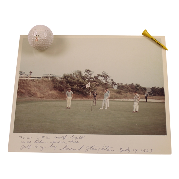 Seldom Seen President John F. Kennedy Personal Golf Ball, Golf Tee, & Picture of JFK on Green