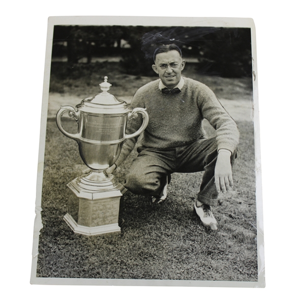 Francis Ouimet with Walker Cup Trophy at Pine Valley Golf Club 1936 Wire Photo - 8/29/1936