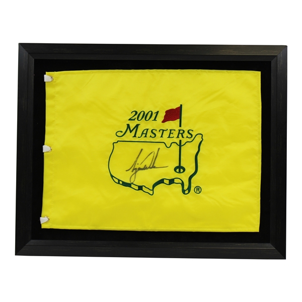 Tiger Woods Center Signed 2001 Masters Flag - Slight Bleeding-6th Major