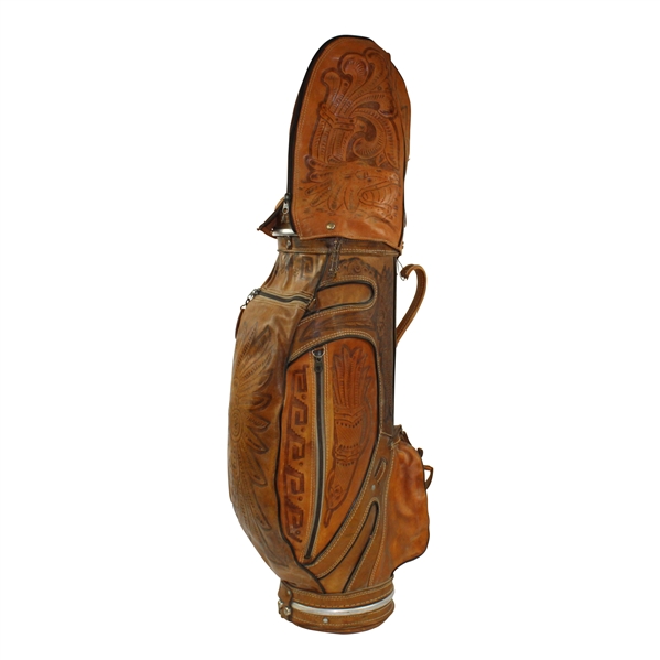 Genuine Leather Hand Tooled Aztec Mayan Indian Art Golf Bag