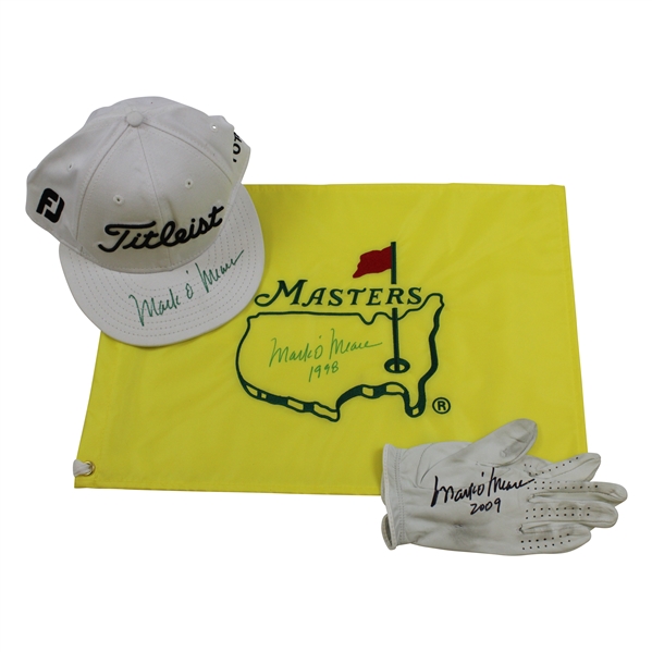 Mark OMeara Signed Undated Masters Flag (1998), Titleist Hat & Titleist Glove (2009) JSA ALOA