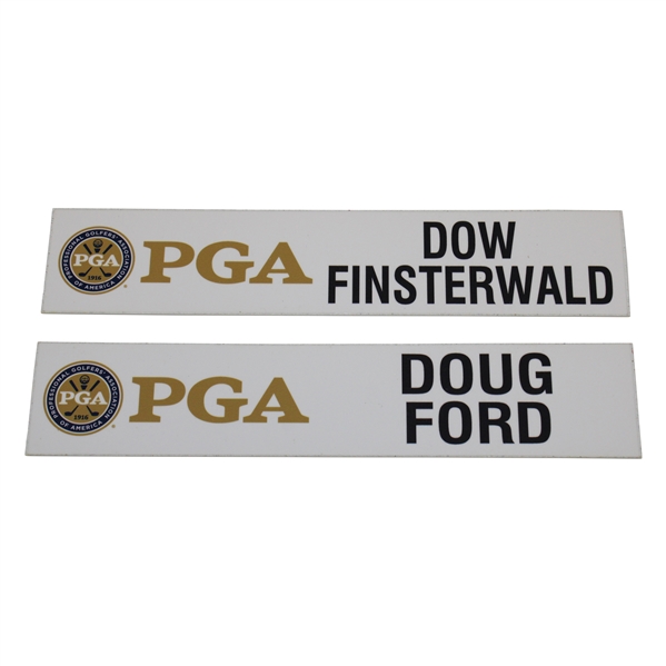 Two (2) PGA Locker Room Name Plates HoF Past Champs Doug Ford & Dow Finsterwald - Bob Burns Collection