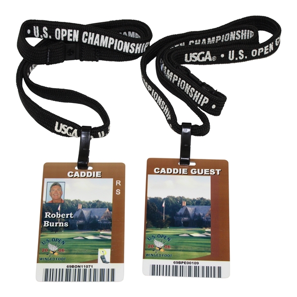 Two (2) 2006 US Open at Winged Foot Bob Burns Caddy Badge & Caddy Guest Badge - Bob Burns Collection