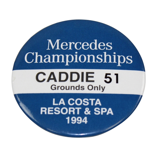 Caddie Badge From Phil Mickelsons 4th Career Win at the 1994 Mercedes Championship - Bob Burns Collection