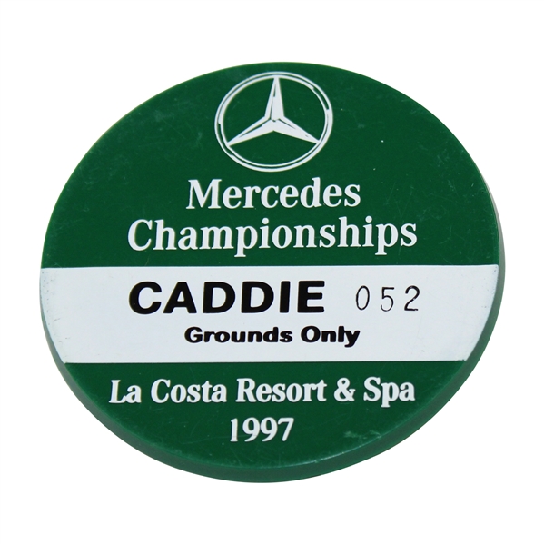 1997 Caddie Badge from Tiger Woods 3rd Career Win - Mercedes Championship - Bob Burns Collection