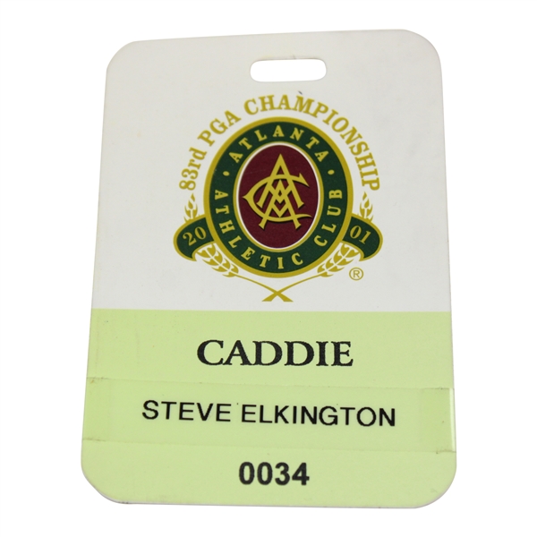 2001 PGA Championship at AAC Caddie Badge - On Steve Elkingtons Bag - Bob Burns Collection