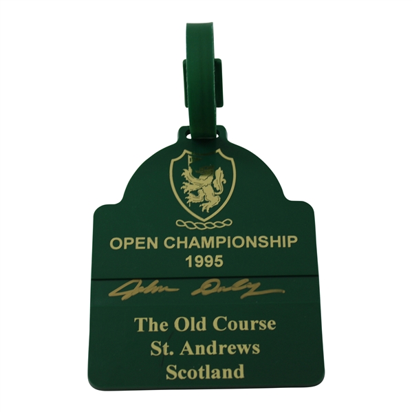 John Daly Signed 1995 OPEN Championship at The Old Course St. Andrews Green Bag Tag JSA #UU28279